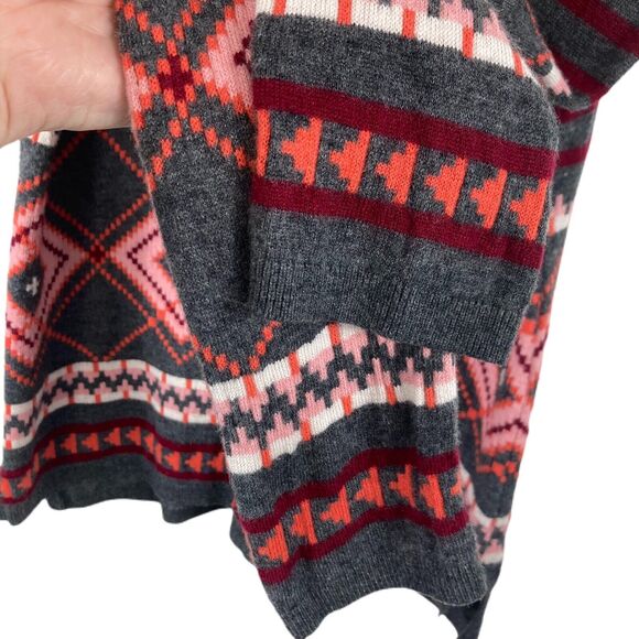 Talbots Nordic Fair Isle Lambswool Sweater Women L Wool Blend Gray Pink High-Low - Picture 6 of 15